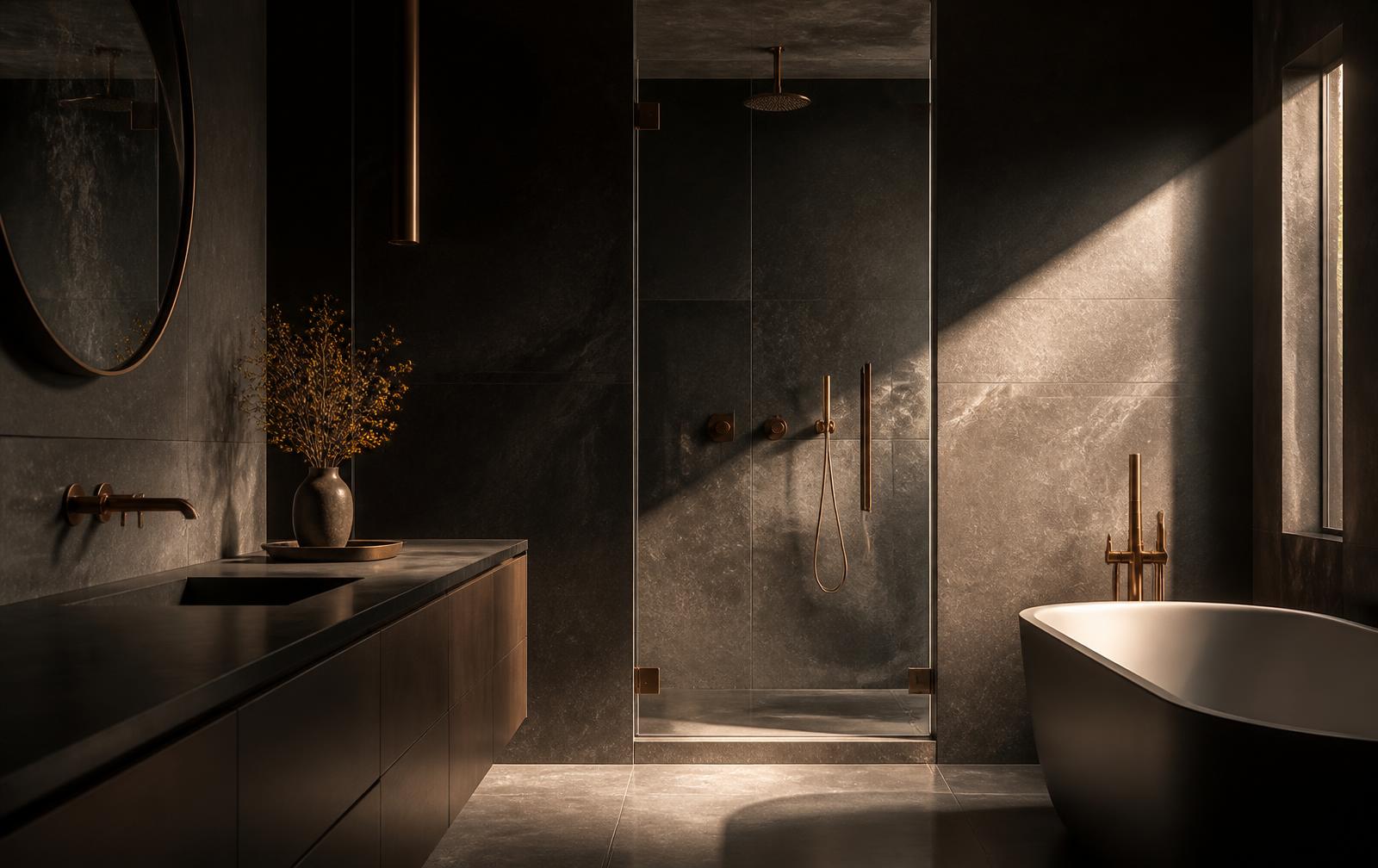 Renovated Ottawa bathroom with tiled walk-in shower and stone finishes